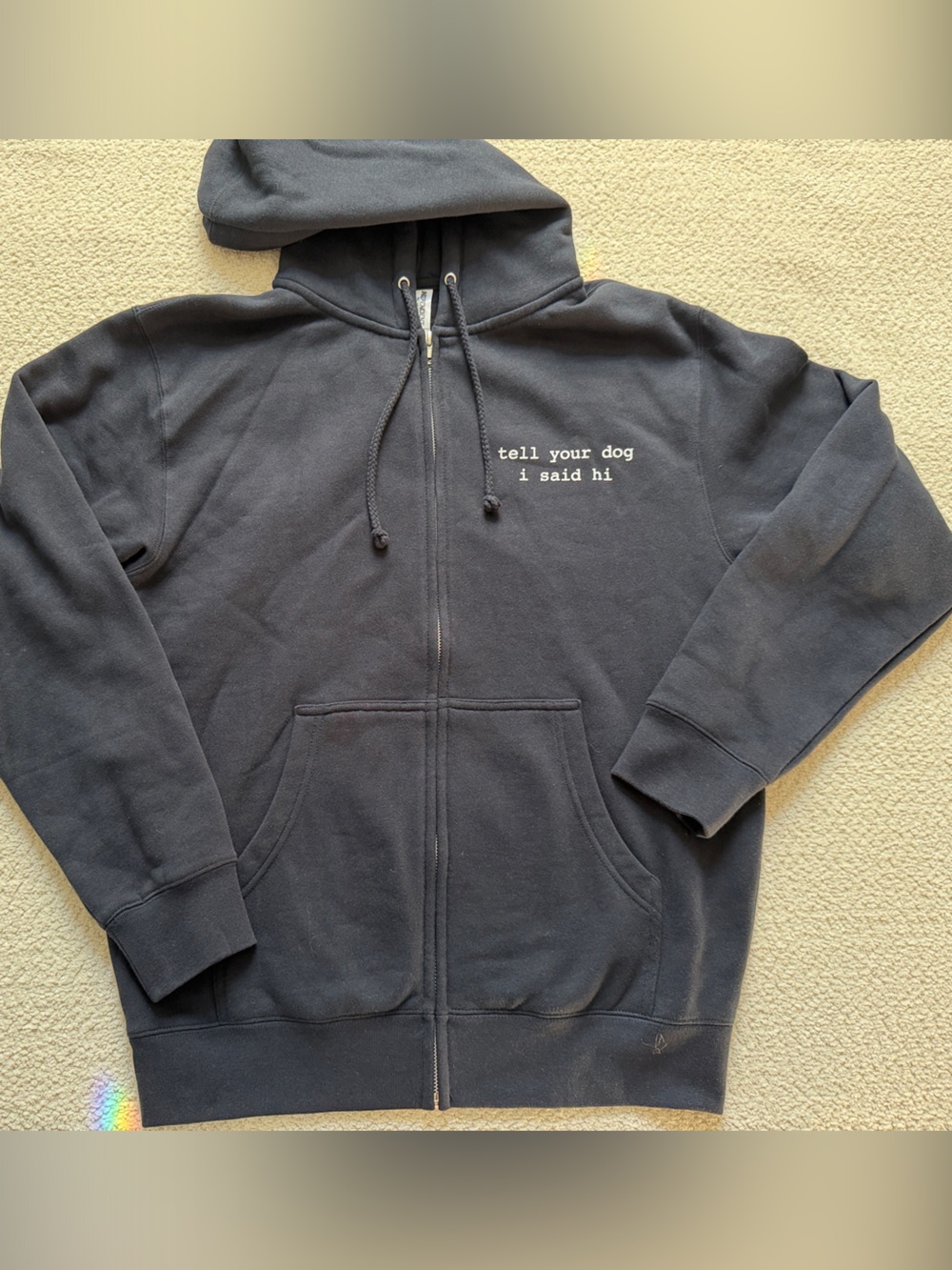 Men's Black Zip-Up Hoodie with Minimal Text